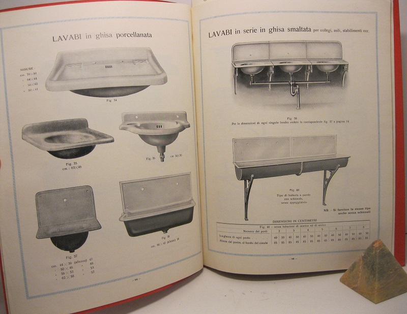 Figli di A. Mara, Busto Arsizio. Articoli per l'ingegneria sanitaria, accessori e rubinetterie nichelate e gialle, grande assortimento in accessori nichelati per gabinetti da bagno di lusso e correnti, giugno 1929